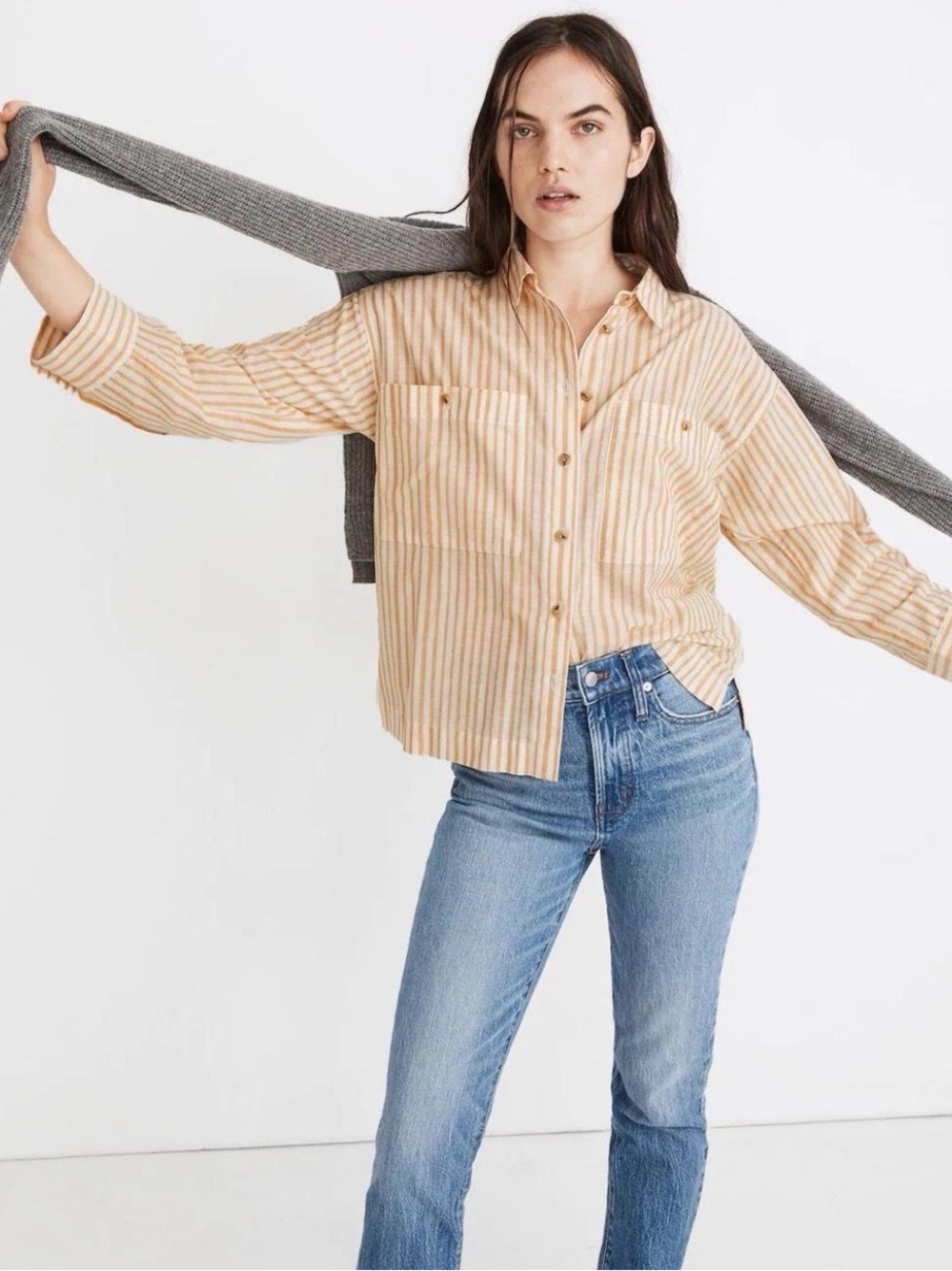 Madewell Yellow Beige Striped Button-Down Shirt